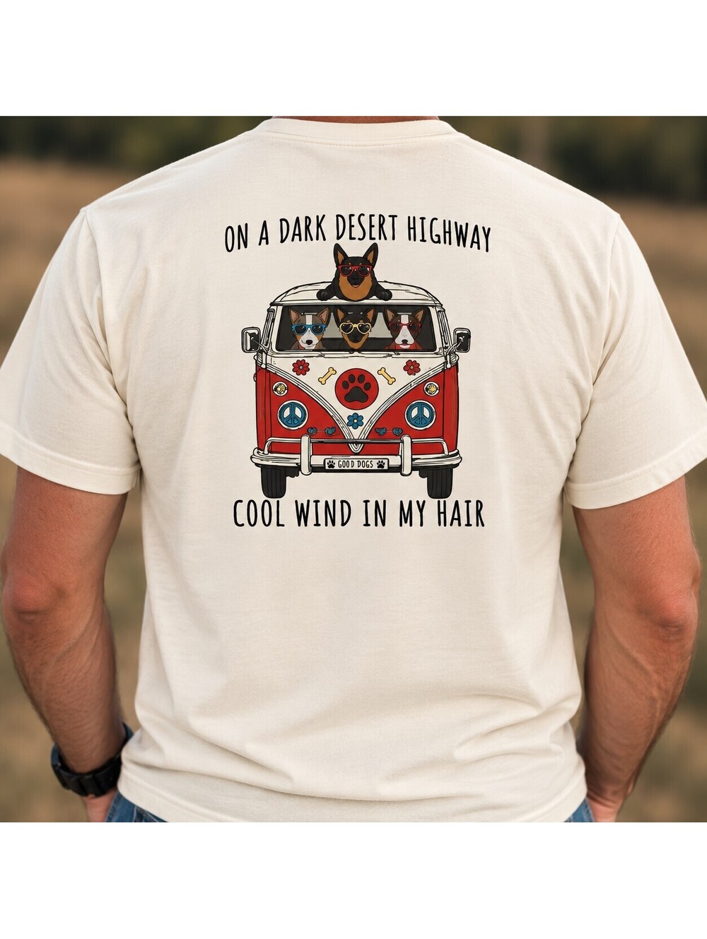 Cream On a Dark Desert Highway Van Back Graphic T-Shirt